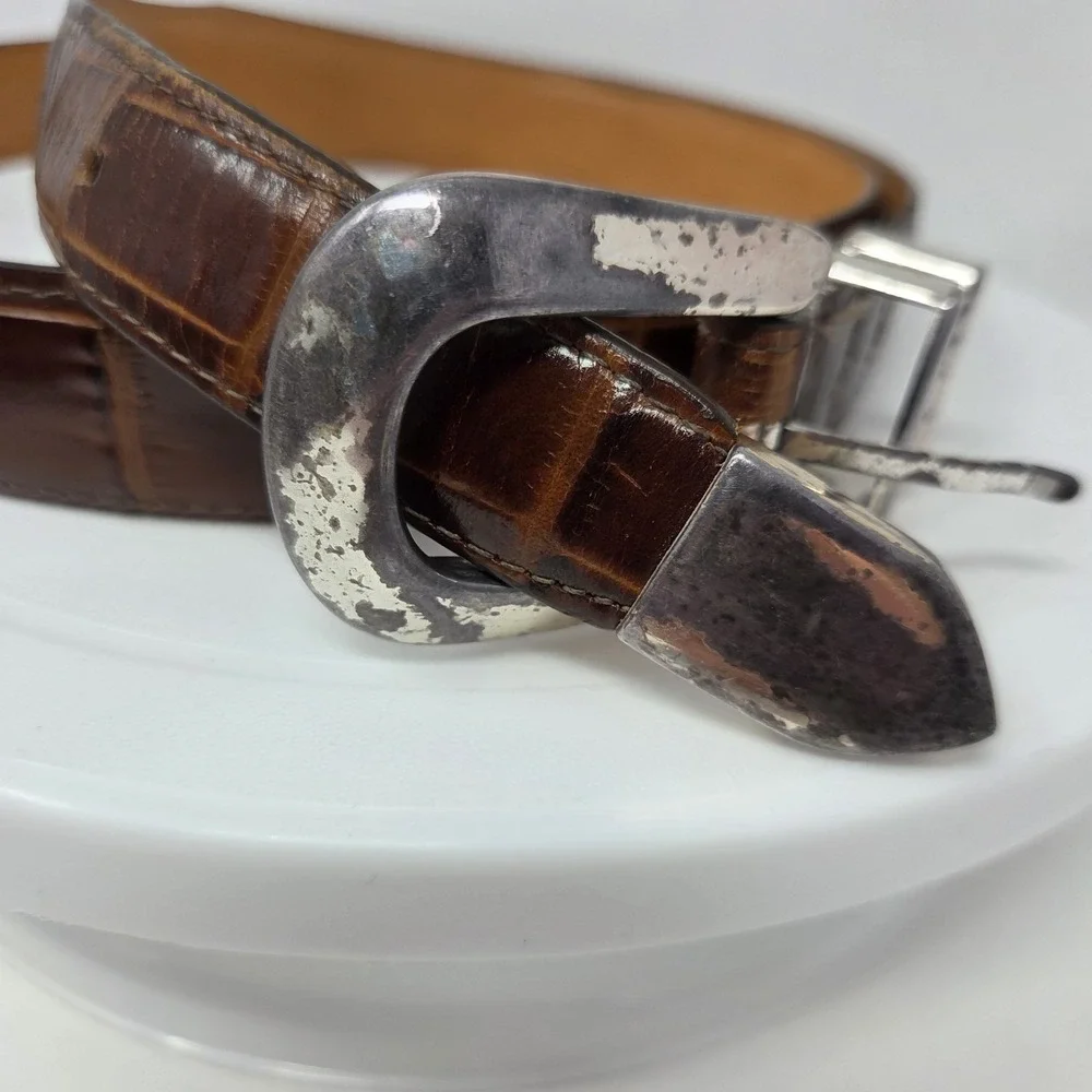 Onyx Brighton X5507 Men's Brown Croco-embossed Leather Dress Belt 44